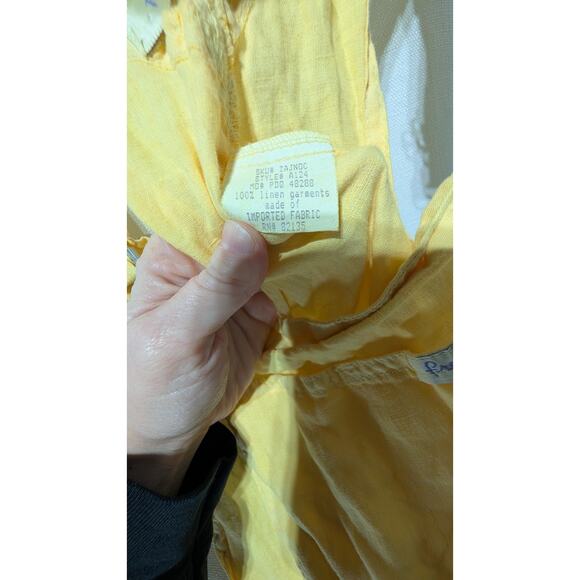 Fresh Produce Women's Linen Butter Yellow Overalls Sz M Boho Coastal Grandma - Picture 6 of 7